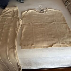 Cream Knit Top and Pants Set